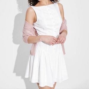 Wild Fable Drop Waist Mini Sundress Linen Blend Button Front Coquette Boho Med